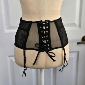 Victoria's Secret Black Lace Up Garter Belt Size XS/S Mesh Lace side Zip Sexy